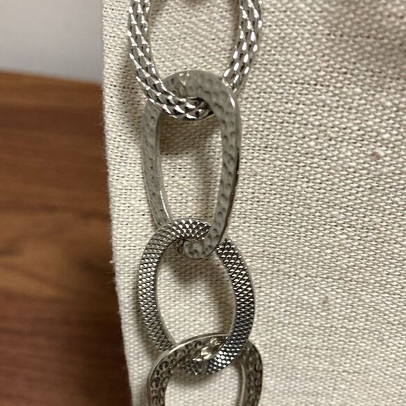 R.J. Graziano Signed Silvertone Long Necklace with Etched Oval Links. - Picture 2 of 6